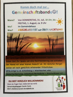 Übernachtungsfest mit Pizzaessen, Abendspaziergang, Nachtandacht und Frühstück!